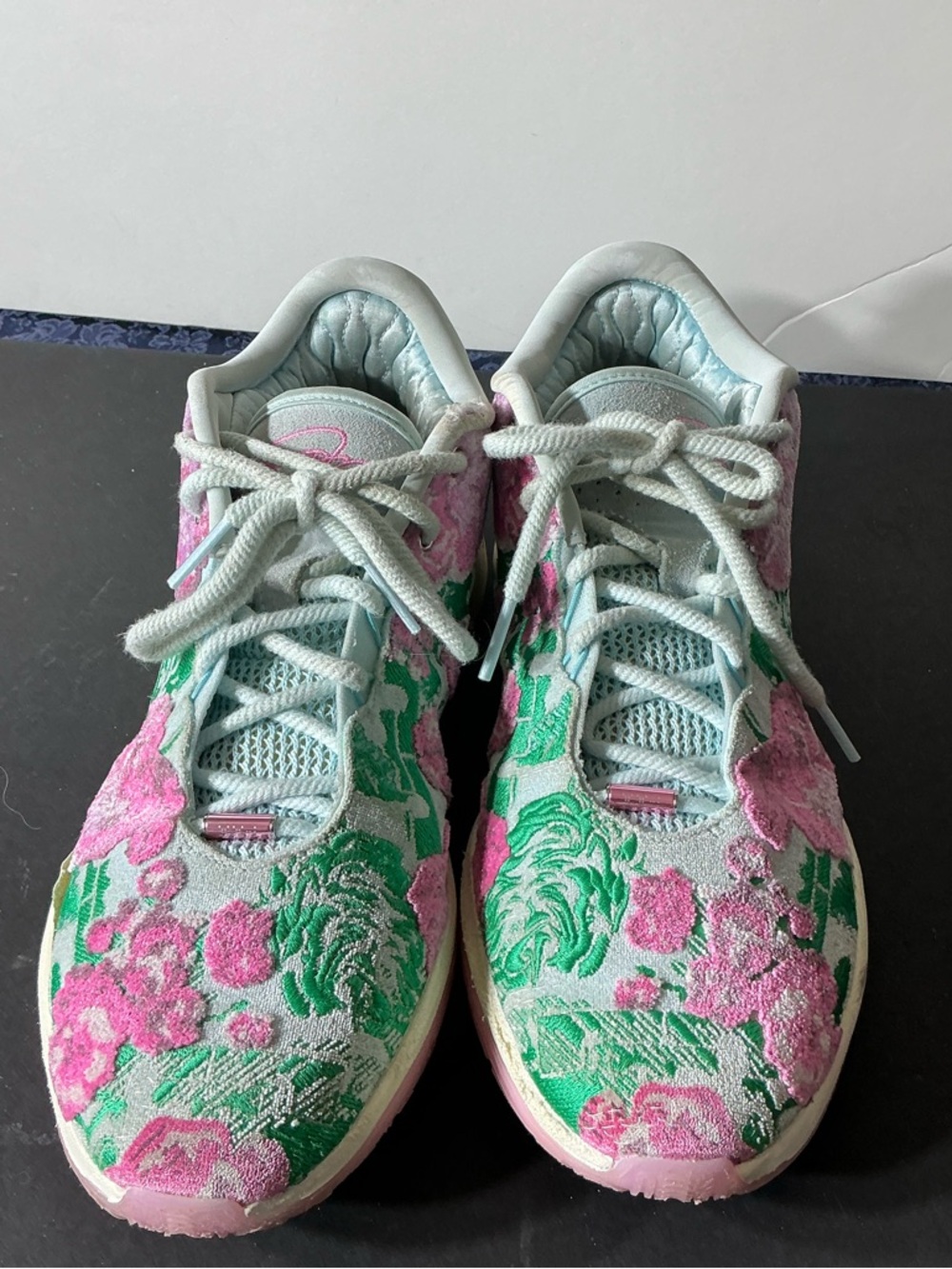 Floral Nike Embroidered Women's Athletic Sneakers - Pink & Green